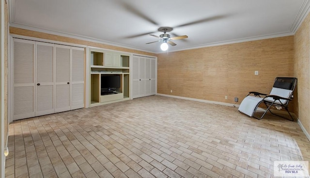 509 Lake Dr, Harlingen, TX 78550 - unfurnished room with a ceiling fan, brick patterned flooring, and crown molding