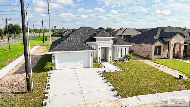 view of front of house featuring a front yard and a garage