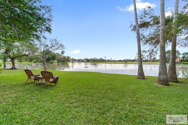 view of yard with a water view