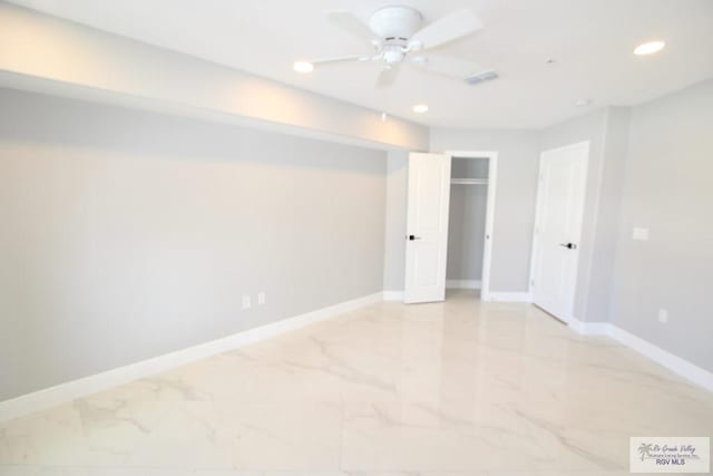 200 Padre Blvd Unit 2306, Port Isabel, TX 78597 - spare room featuring light marble finish floors, ceiling fan, and recessed lighting