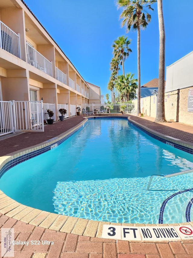 view of pool featuring a patio