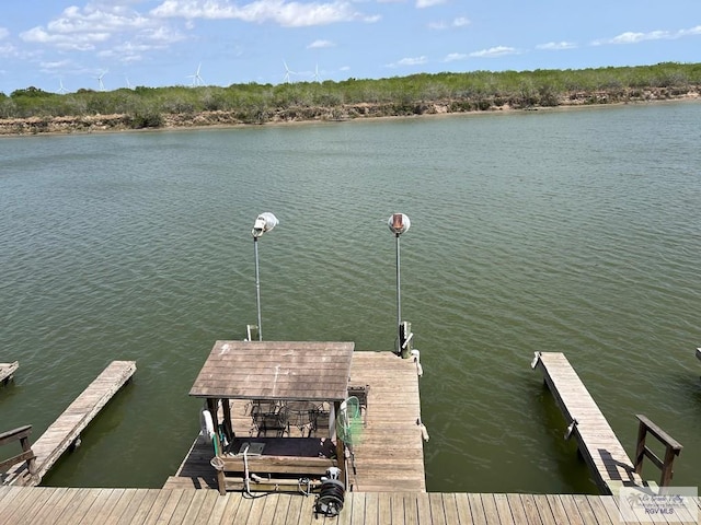 view of dock with a water view