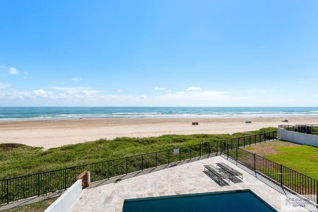 property view of water featuring a beach view