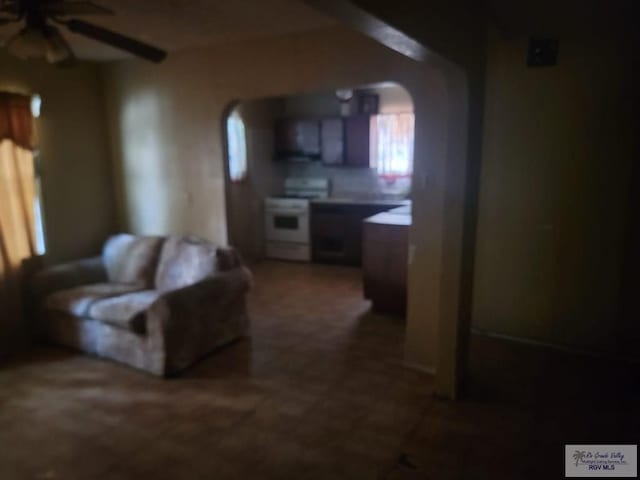 living room with ceiling fan