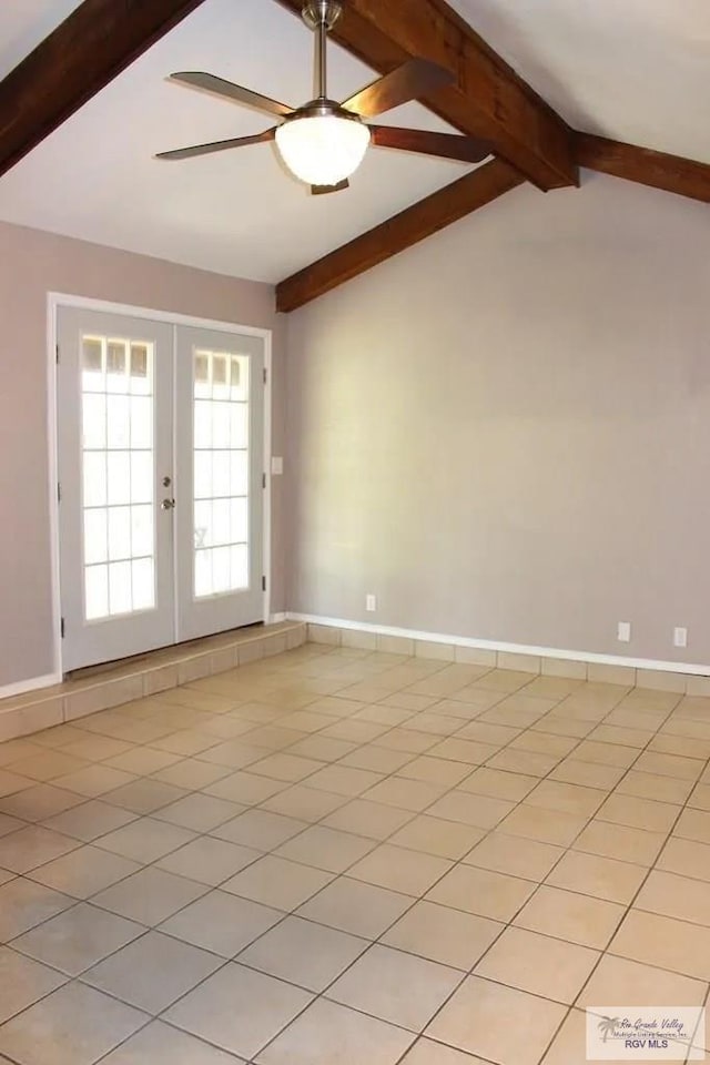122 Regency Ct, Harlingen, TX 78550 - empty room with ceiling fan, french doors, and light tile patterned flooring