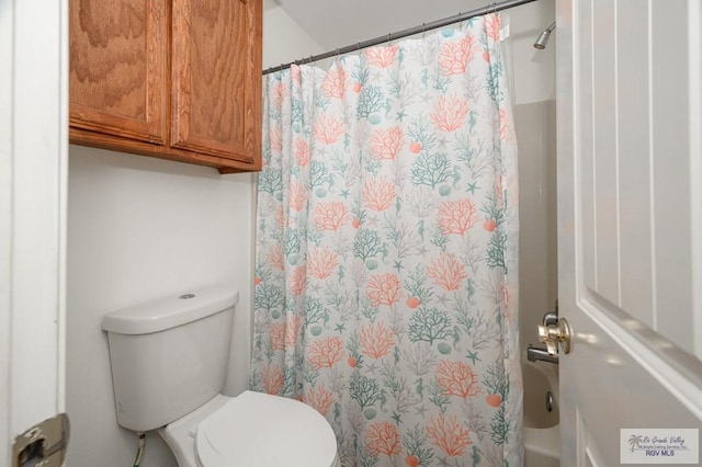 bathroom with a shower with curtain and toilet