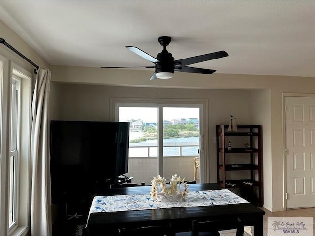 dining room featuring ceiling fan and light hardwood / wood-style floors