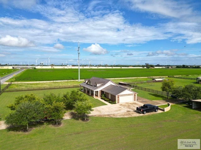 bird's eye view with a rural view