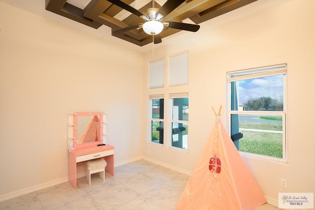 recreation room featuring ceiling fan