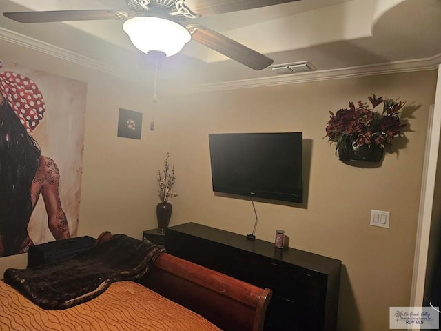 2104 Tomatillo Dr, Weslaco, TX 78596 - bedroom featuring ornamental molding and a ceiling fan