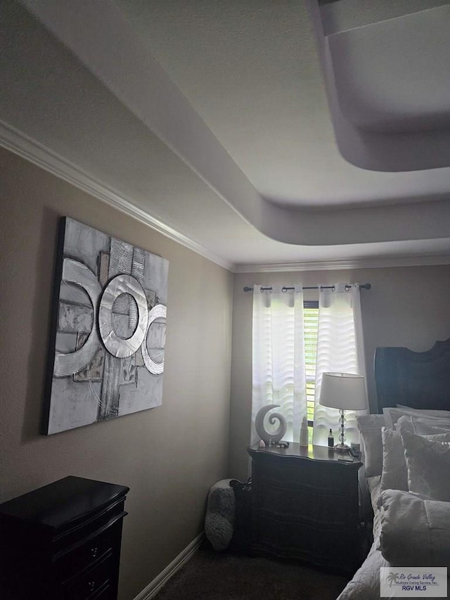 2104 Tomatillo Dr, Weslaco, TX 78596 - bedroom with crown molding, a tray ceiling, and baseboards