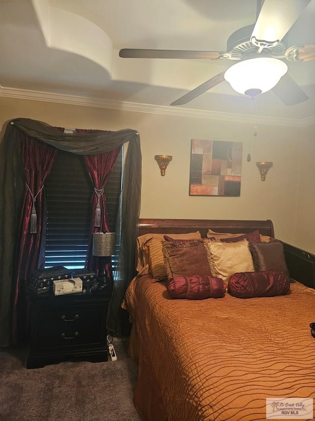 2104 Tomatillo Dr, Weslaco, TX 78596 - carpeted bedroom featuring crown molding and ceiling fan