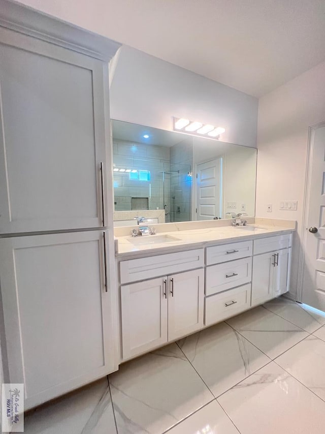 bathroom with vanity and walk in shower