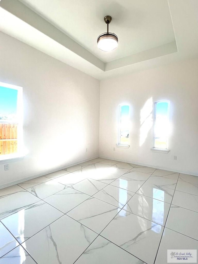 spare room featuring a tray ceiling