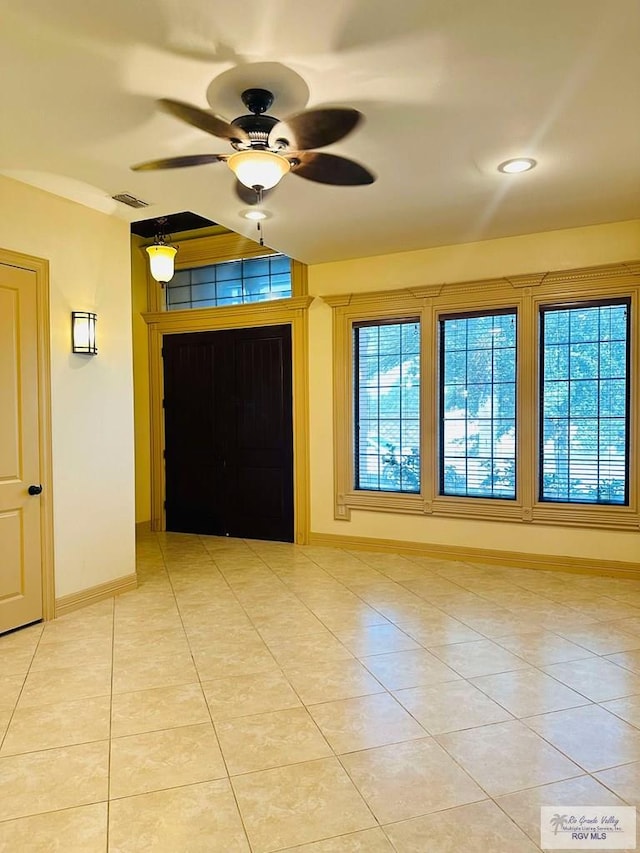 7232 Lago Viejo Blvd, Brownsville, TX 78520 - entryway with light tile patterned floors, a ceiling fan, recessed lighting, and baseboards