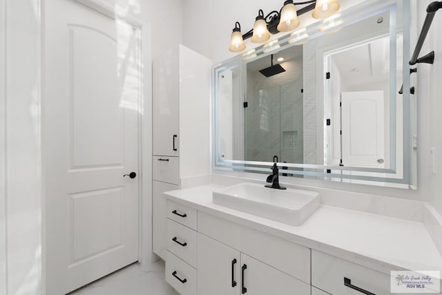 bathroom with vanity and an enclosed shower