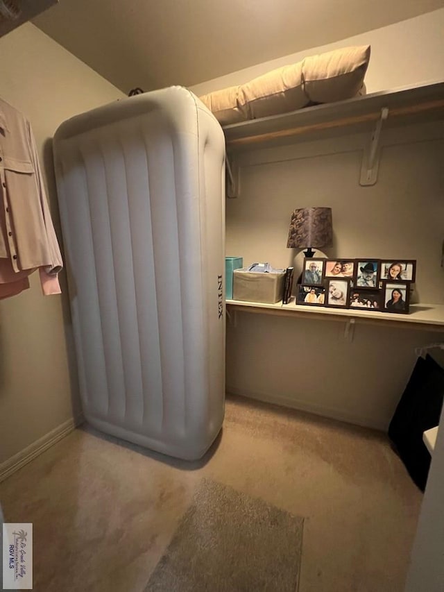 miscellaneous room featuring radiator heating unit, baseboards, and carpet