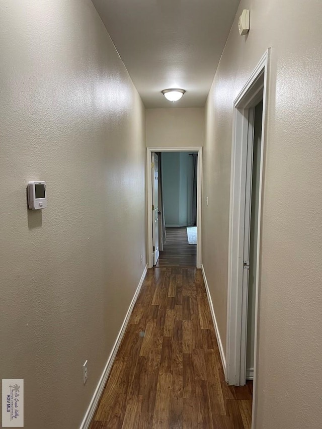 hall with dark hardwood / wood-style flooring