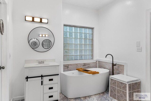 bathroom with a tub to relax in and vanity