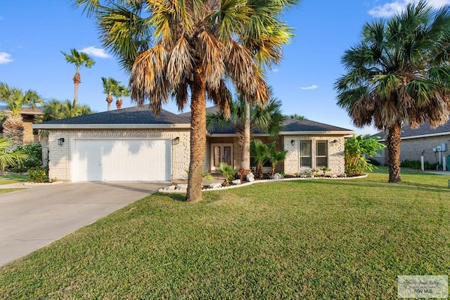 view of front of house featuring a front lawn and a garage