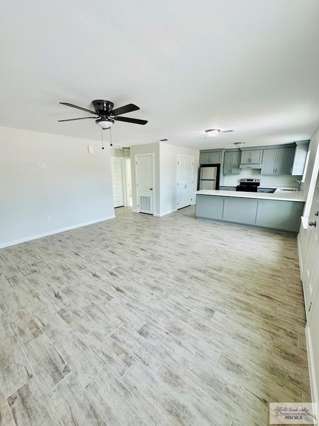 kitchen with ceiling fan, sink, and stainless steel appliances