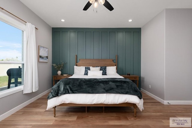 1709 Thacker Ln, Harlingen, TX 78552 - bedroom with recessed lighting, light wood finished floors, baseboards, and a ceiling fan