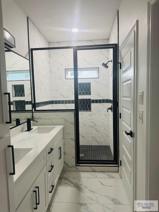 1321 White Oak Dr, Harlingen, TX 78522 - full bath featuring marble finish flooring, a stall shower, and double vanity