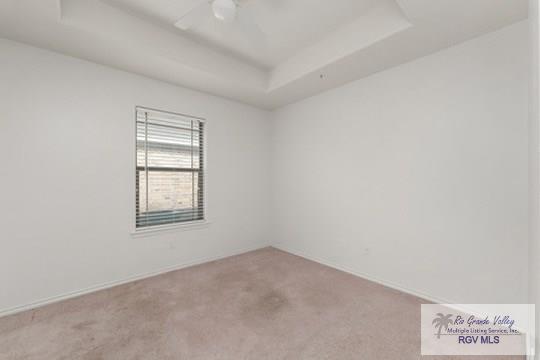 18186 King Palm Dr, Harlingen, TX 78552 - carpeted spare room featuring a raised ceiling, a ceiling fan, and baseboards