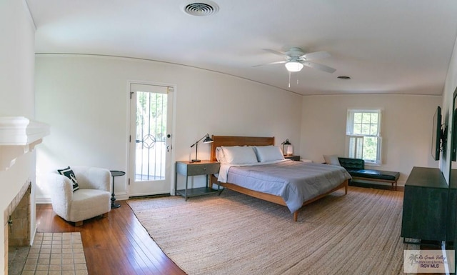 bedroom featuring ceiling fan and hardwood / wood-style flooring