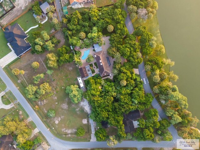 aerial view featuring a water view