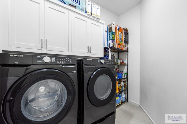 1749 Vincent St, Donna, TX 78537 - clothes washing area with separate washer and dryer, baseboards, and cabinet space