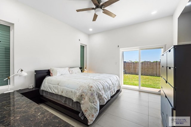 1749 Vincent St, Donna, TX 78537 - bedroom with recessed lighting, access to exterior, tile patterned floors, and a ceiling fan
