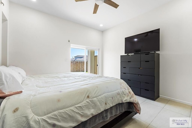 1749 Vincent St, Donna, TX 78537 - bedroom featuring a ceiling fan, light tile patterned floors, baseboards, access to outside, and recessed lighting