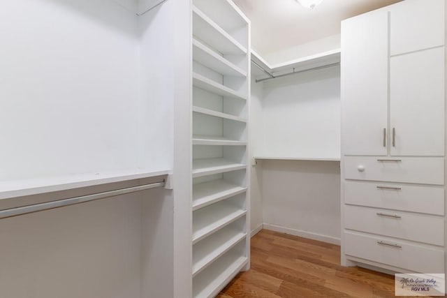 spacious closet featuring light hardwood / wood-style flooring