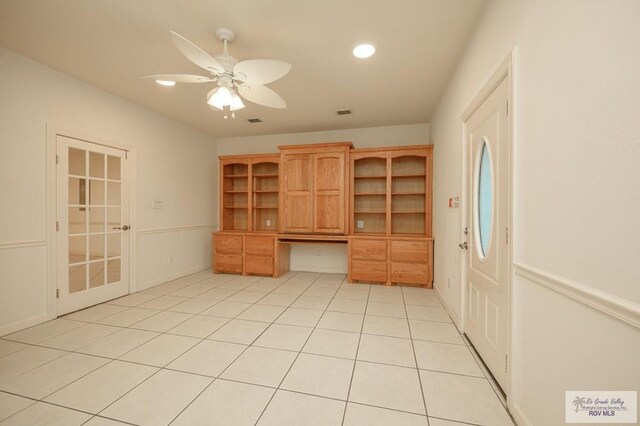 212 E Xenops Ave, Mcallen, TX 78504 - unfurnished office featuring built in desk, a ceiling fan, light tile patterned floors, and recessed lighting