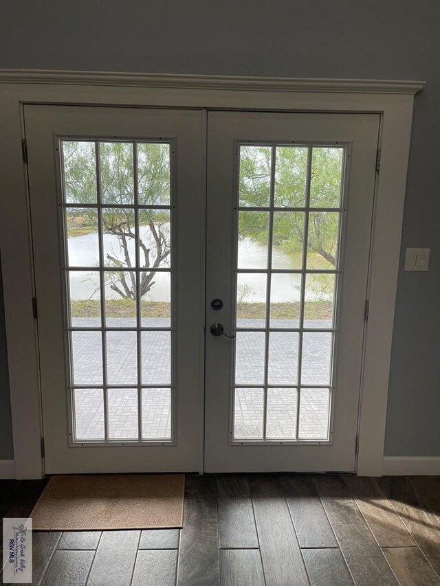 view of patio / terrace with a water view