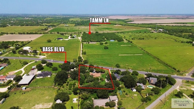 28880 Bass Blvd, Harlingen, TX 78552 - overview of rural landscape with property boundaries highlighted and farmland