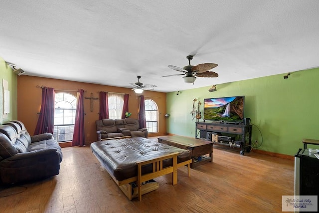 28880 Bass Blvd, Harlingen, TX 78552 - living room with wood finished floors, healthy amount of natural light, a textured ceiling, and ceiling fan