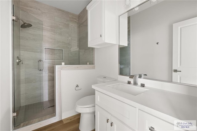 2507 E Solar Dr Lot 45, Mission, TX 78501 - bathroom with hardwood / wood-style flooring, vanity, toilet, and a shower with shower door
