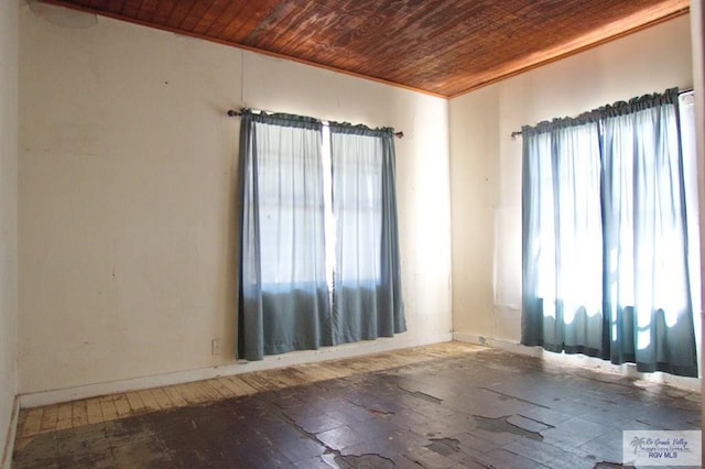 spare room featuring a wealth of natural light and wood ceiling