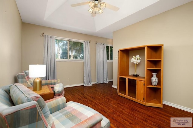 3406 Spyglass Hill Dr, Harlingen, TX 78550 - living area with wood finished floors, a ceiling fan, and baseboards