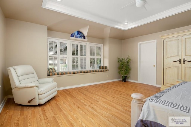 3406 Spyglass Hill Dr, Harlingen, TX 78550 - bedroom featuring light wood-style flooring, ornamental molding, baseboards, and a raised ceiling