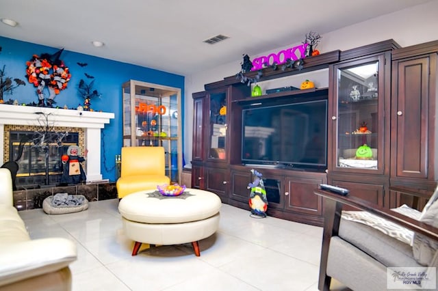 view of tiled living room