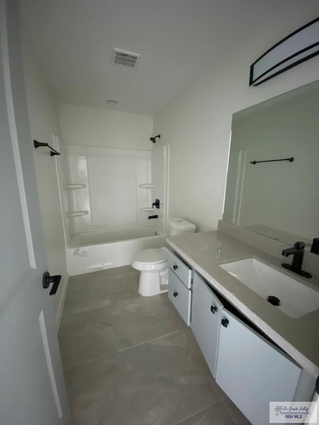 full bathroom featuring vanity, shower / bath combination, and toilet