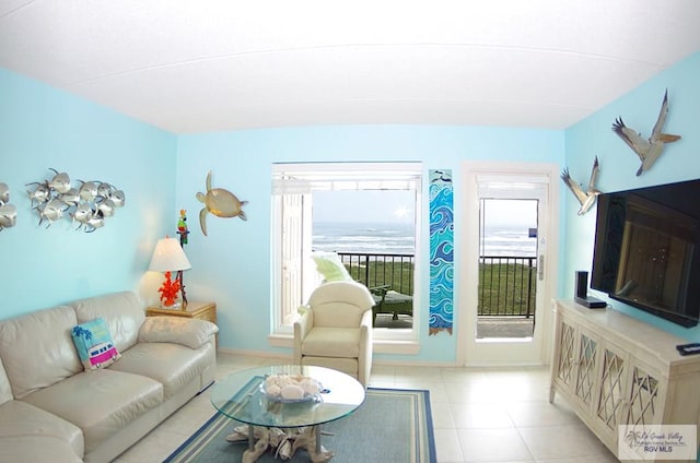 living room featuring light tile patterned floors