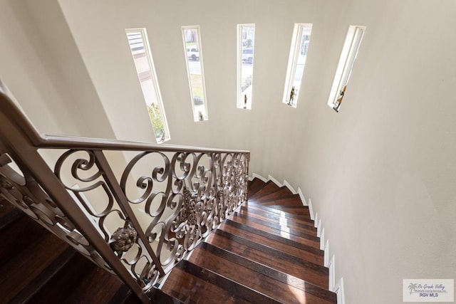 staircase featuring hardwood / wood-style flooring