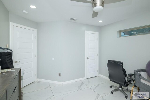 office featuring ceiling fan