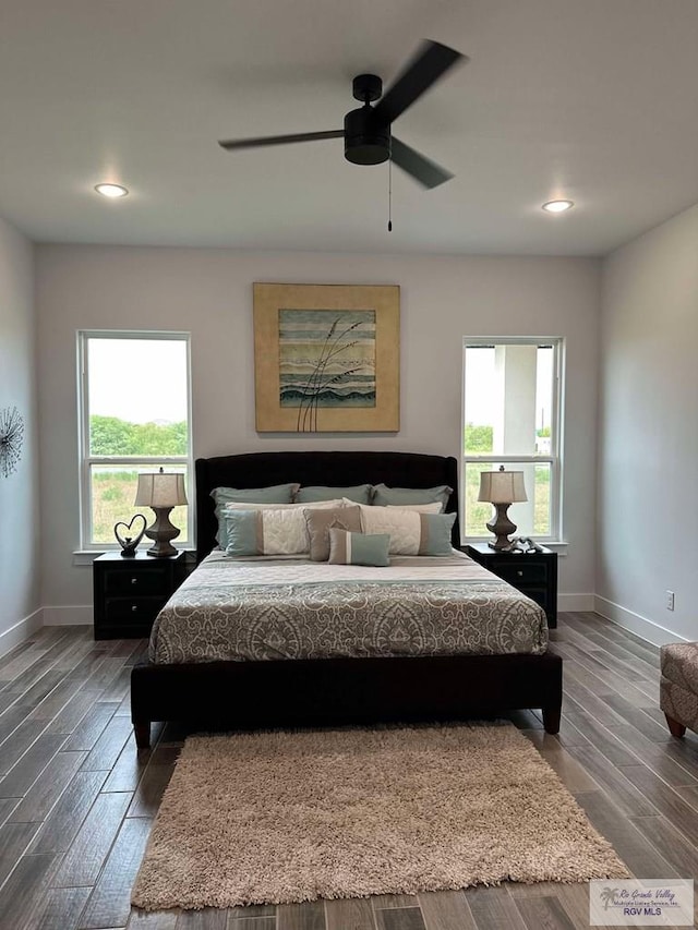 3518 Treasure Hills Blvd, Harlingen, TX 78550 - bedroom featuring wood finished floors, recessed lighting, and a ceiling fan