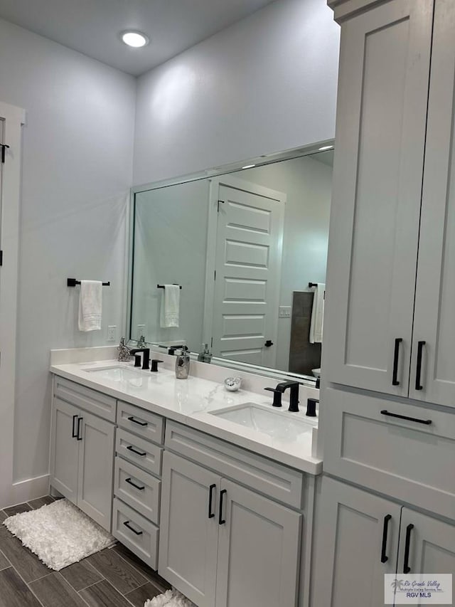 3518 Treasure Hills Blvd, Harlingen, TX 78550 - bathroom with double vanity and wood tiled floors