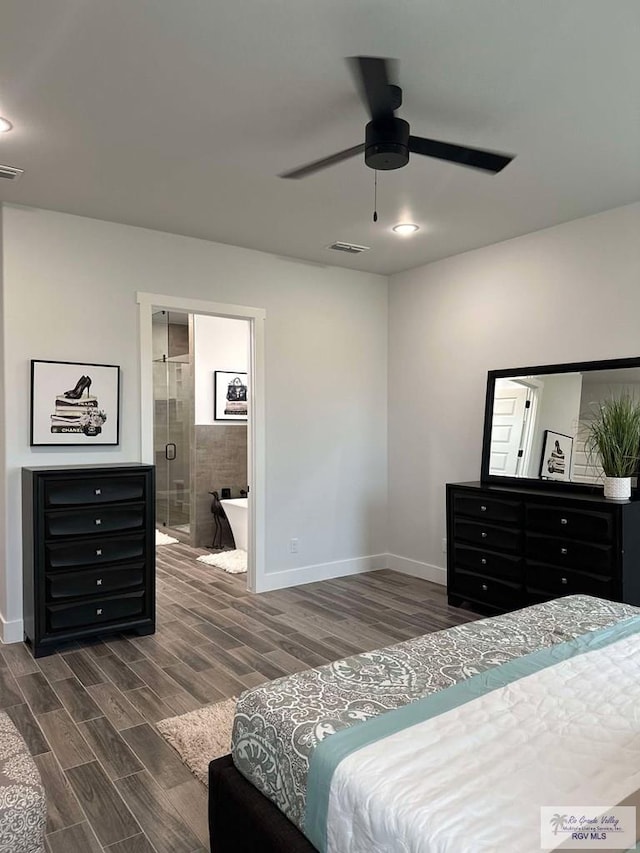 3518 Treasure Hills Blvd, Harlingen, TX 78550 - bedroom with dark wood finished floors, recessed lighting, connected bathroom, and ceiling fan